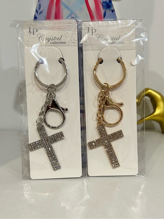 Accessories - Rhinestone Cross Keychain - Silver or Gold